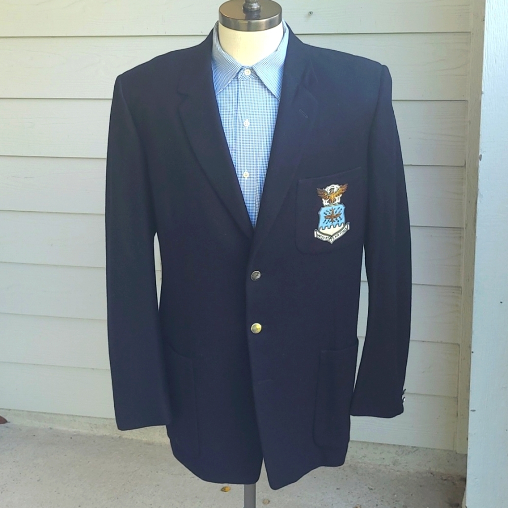 UNITED‎ STATES AIR FORCE Crest Tweed Wool Weave 46 L Sport Coat Blazer VTG RARE